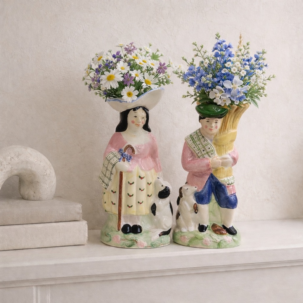 Vtg HALDON GROUP Majolica-style Irish/French Country Couple Figurines #0115268